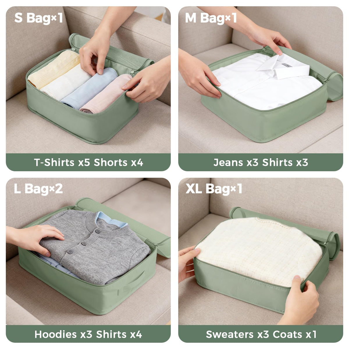 BAGAIL 9 Set Packing Cubes with Packing List Luggage Packing Organizers for Travel Accessories (Matcha Green)