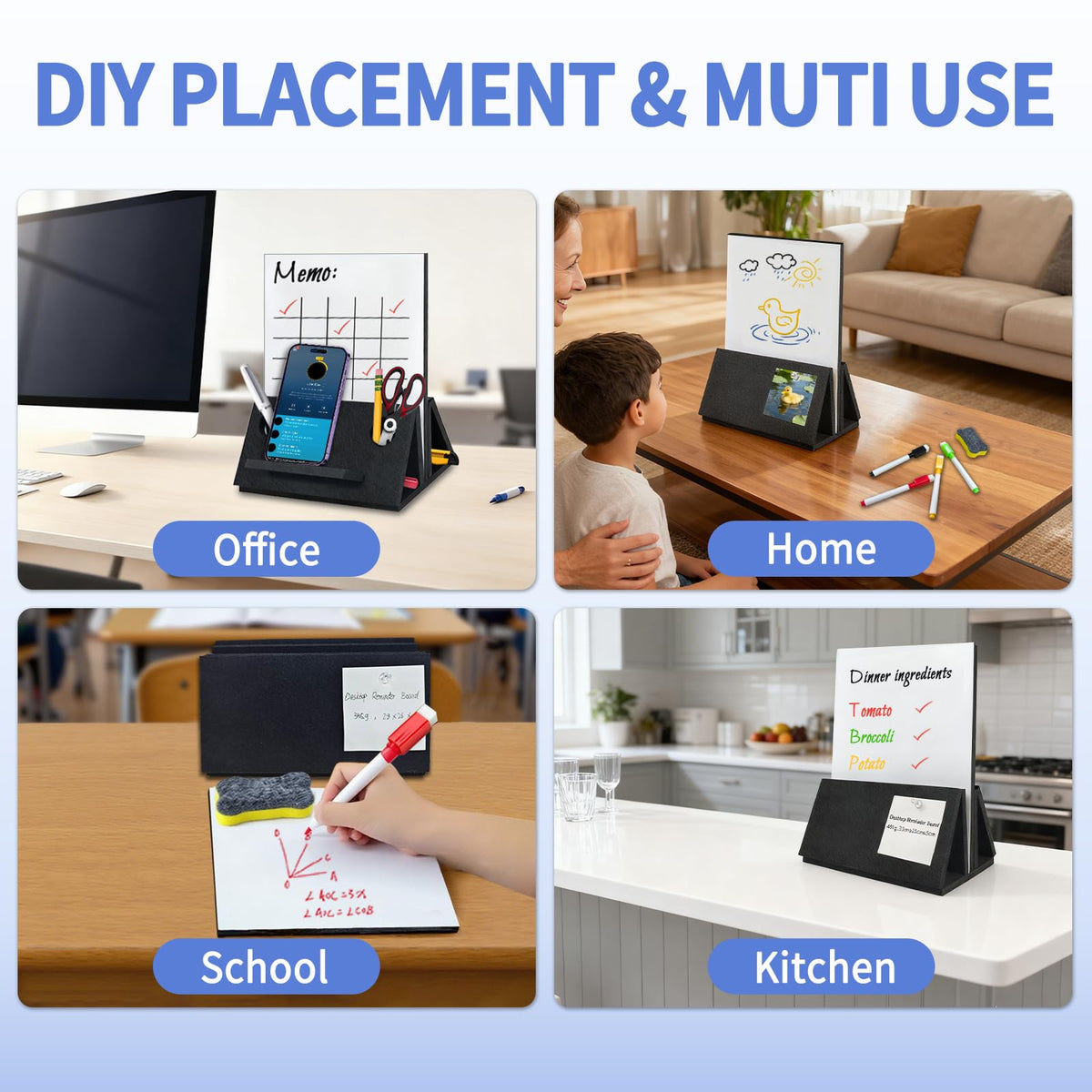 BXI Felt Small Desktop Whiteboard Combo- 8 x 10 Inches Double-Sided Magnetic Dry Erase Board, Portable Reusable Desk Notepad with Stand, Versatile Writing Sticky Note Board for Office Home School