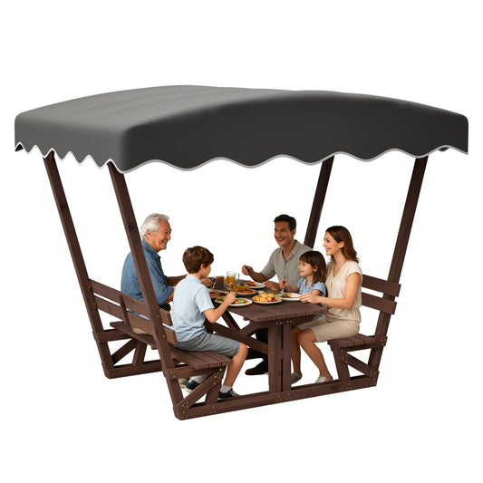 Hoopoocolor 5'x3' Wooden Gazebo for Patio Garden, Outdoor Canopy with Waterproof Oxford Top, Bench with Backrest, Breathable Tabletop & Rust-Resistant Frame, for Park Beach Deck, Brown