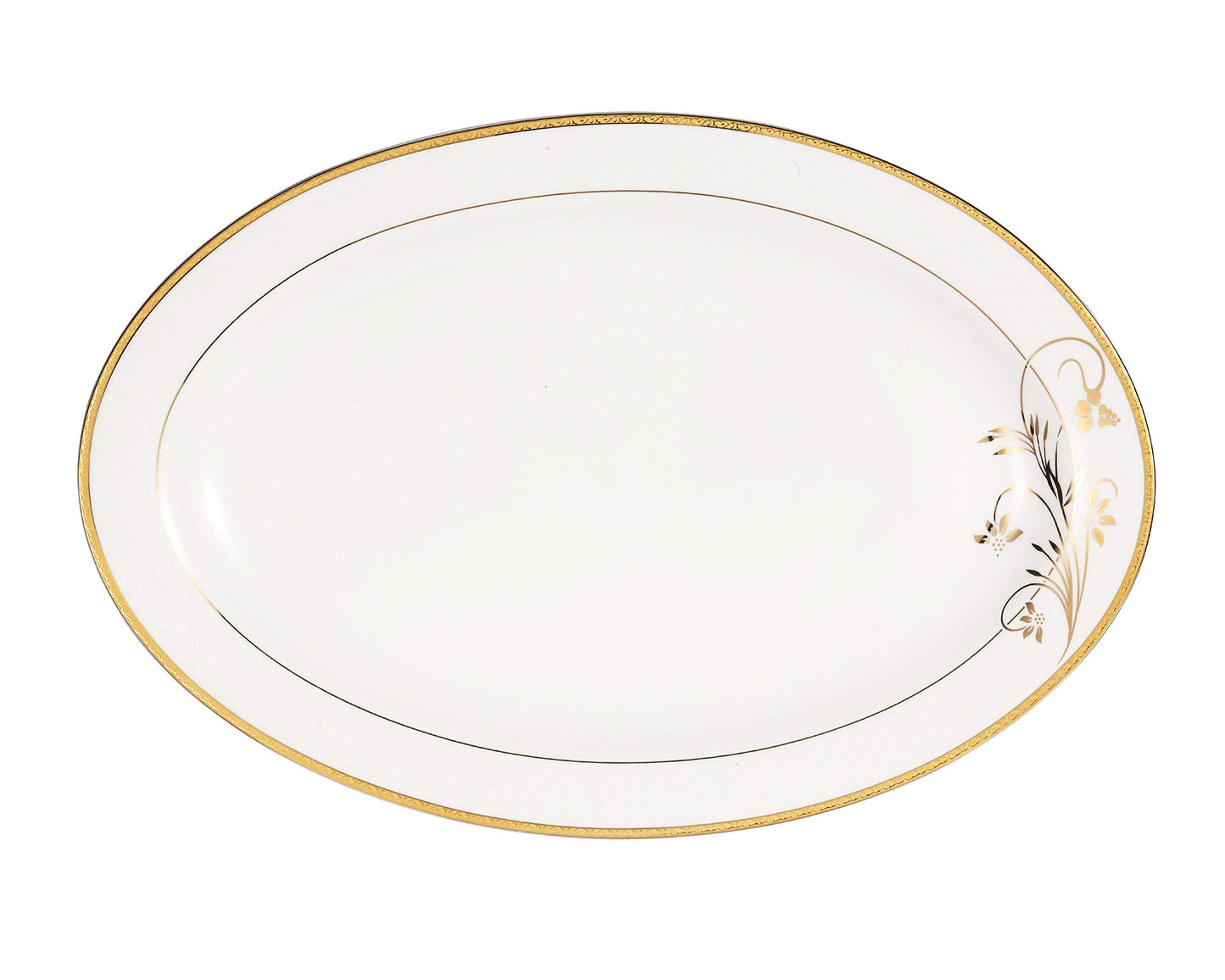 Lorren Home Trends La Luna Bone China 57-Piece 24K Gold Floral Design Dinnerware Set, Service for 8