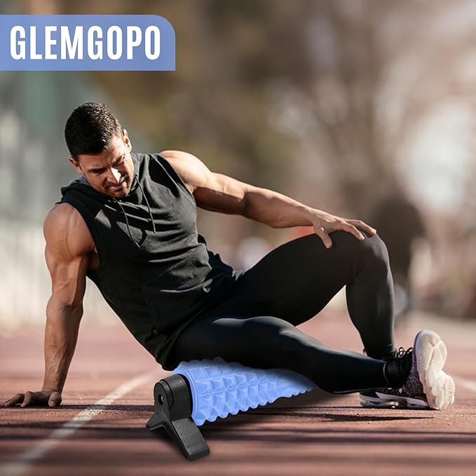 Trigger Point Foam Roller with Stand, 18 Inch Medium Density Foam Roller Long Yoga Roller Foam Exercise Roller for Physical Therapy, Muscles Deep Tissue, Pilates, Back Pain and Muscle Recovery (Blue)