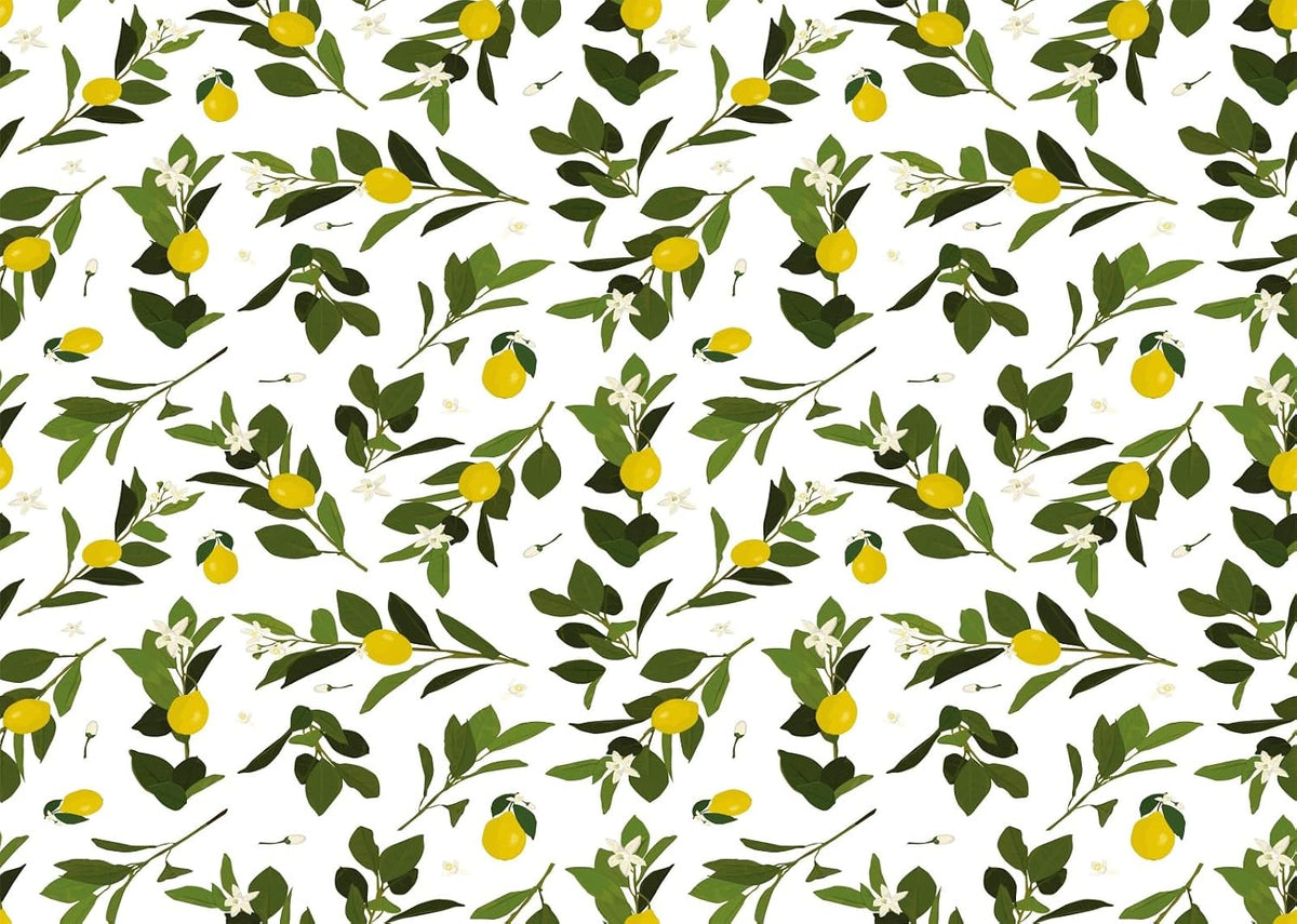 CORFOTO 7x5ft Summer Fabric Lemon Branch Backdrop Yellow Lemons Green Leaves White Flowers Citrus Pattern Photography
