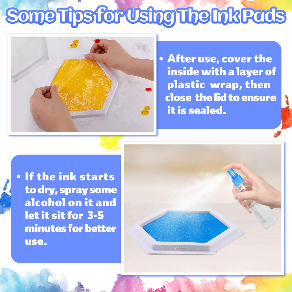 7"x8" Large Ink Pads for Kids - Handprint Footprint Size Rainbow Stamps Pad, Safe & Washable Ink Pad for Fingerprint Painting Card Making Stamp Crafting Paper Wood Fabric Scrapbook Kids Birthday Gifts