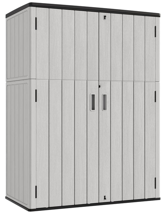 KINYING Outdoor Vertical Storage Shed,57 Cu.ft Outdoor Storage Cabinet Waterproof,Resin Sheds & Outdoor Storage Clearance for Garden,Patio,Backyard,Lockable (Grey)