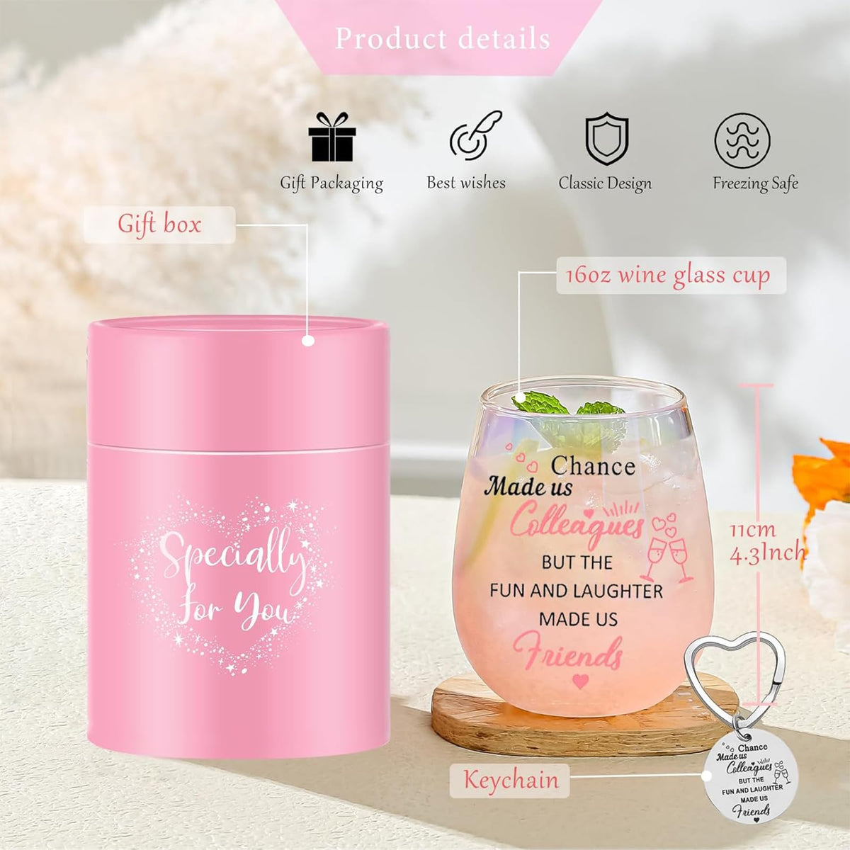Yalucky Colleagues Iridescent Stemless Wine Glass Chance Made Us Colleagues Leaving Gifts for Coworkers Women Friends Personalised Leaving Thank You Retirement Gifts For Women 480ml (Colleague)