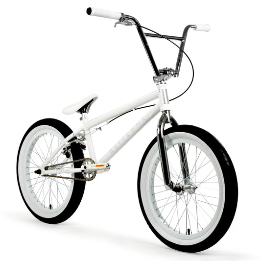 Elite BMX Bicycle 18", 20" & 26" BMX Bike - Freestyle BMX Bike All Models Come with 3 Piece BMX Crankset (20", White)