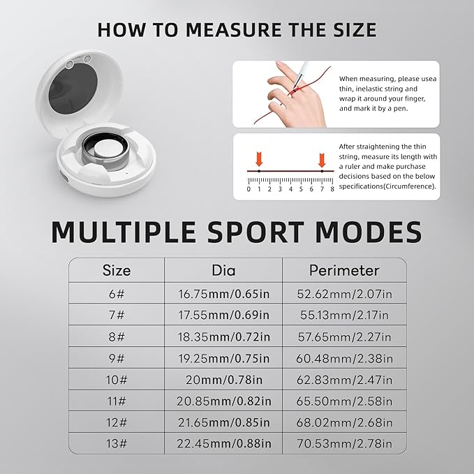 Smart Ring for Women Men, Health Fitness Tracker, 10ATM Waterproof Ring for iOS and Android, No Subscription Fee(Silver, 7)