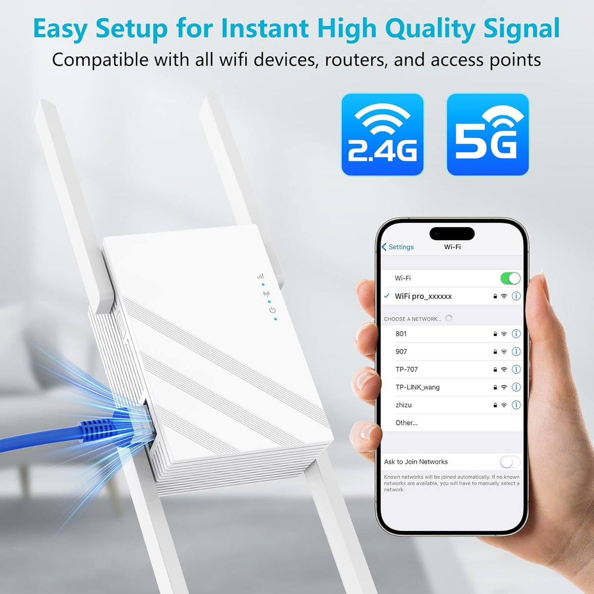 Suirrsaze 2025 1.2Gbps 12880 5GHz/2.4GHz, 100+ WiFi Extender Signal Booster, Up to sq. ft, Dual Band WiFi Extenders
