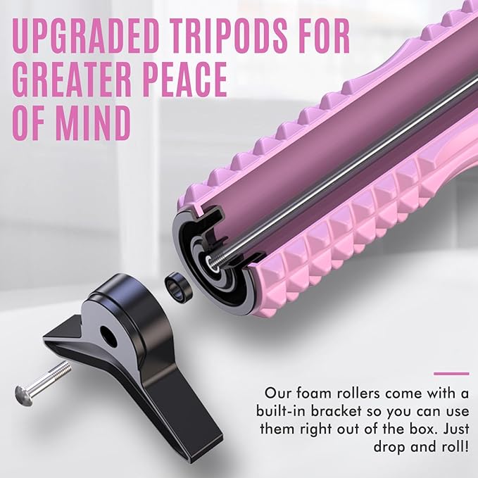 Trigger Point Foam Roller with Stand, 18 Inch Medium Density Foam Roller Long Yoga Roller Foam Exercise Roller for Physical Therapy, Muscles Deep Tissue, Pilates, Back Pain and Muscle Recovery (Pink)