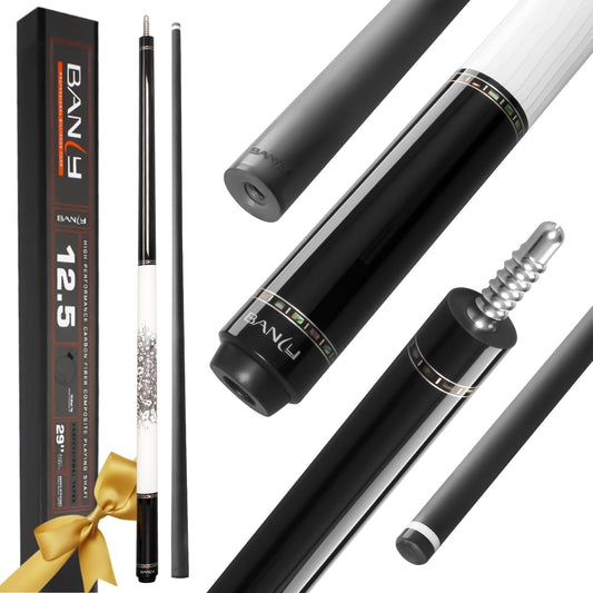 Banly Carbon Fiber Pool Cue - 12.5mm Time Crystal Tip, 58" Low Deflection Pool Sticks for Adults Professional Billiard Cue Sticks with Ebony Wood Butt