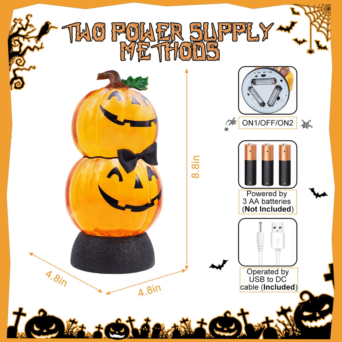 Halloween Snow Globe Lantern Lighted Pumpkin Musical Snow Globe Glitter with 6H Timer Battery and USB Operated Halloween Snow Globes Water Lantern for Spooky Festival Party Decoration (Pumpkin)