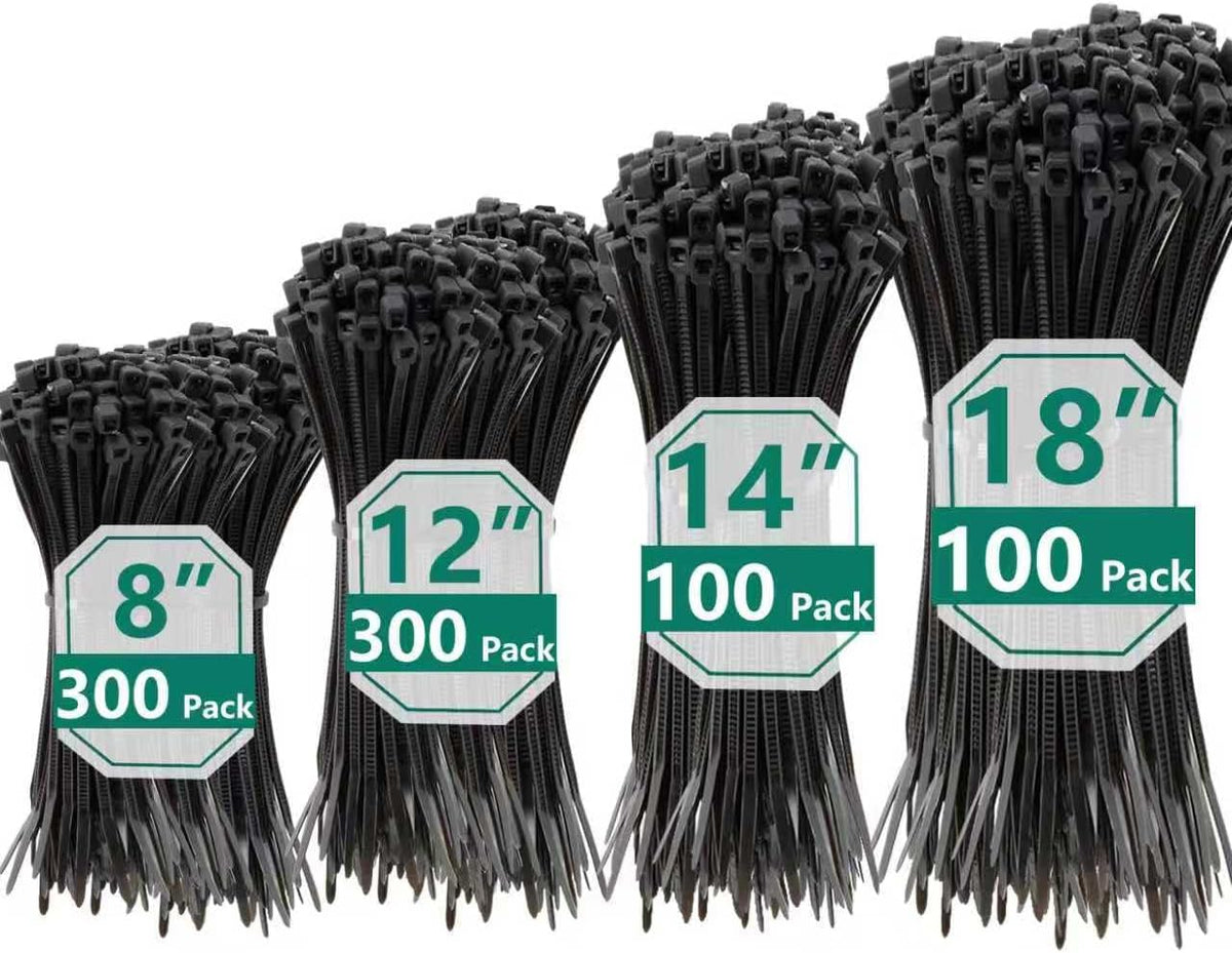 MasiStranth 800 8+12+14+18 Inch PCS Black Zip Ties Assorted Sizes Self-locking Nylon Cable ties Heavy Duty Outdoor, UV
