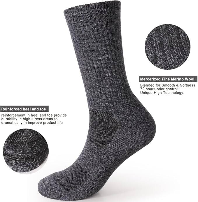 EnerWear 4 Pack Women's Merino Wool Outdoor Hiking Trail Crew Sock