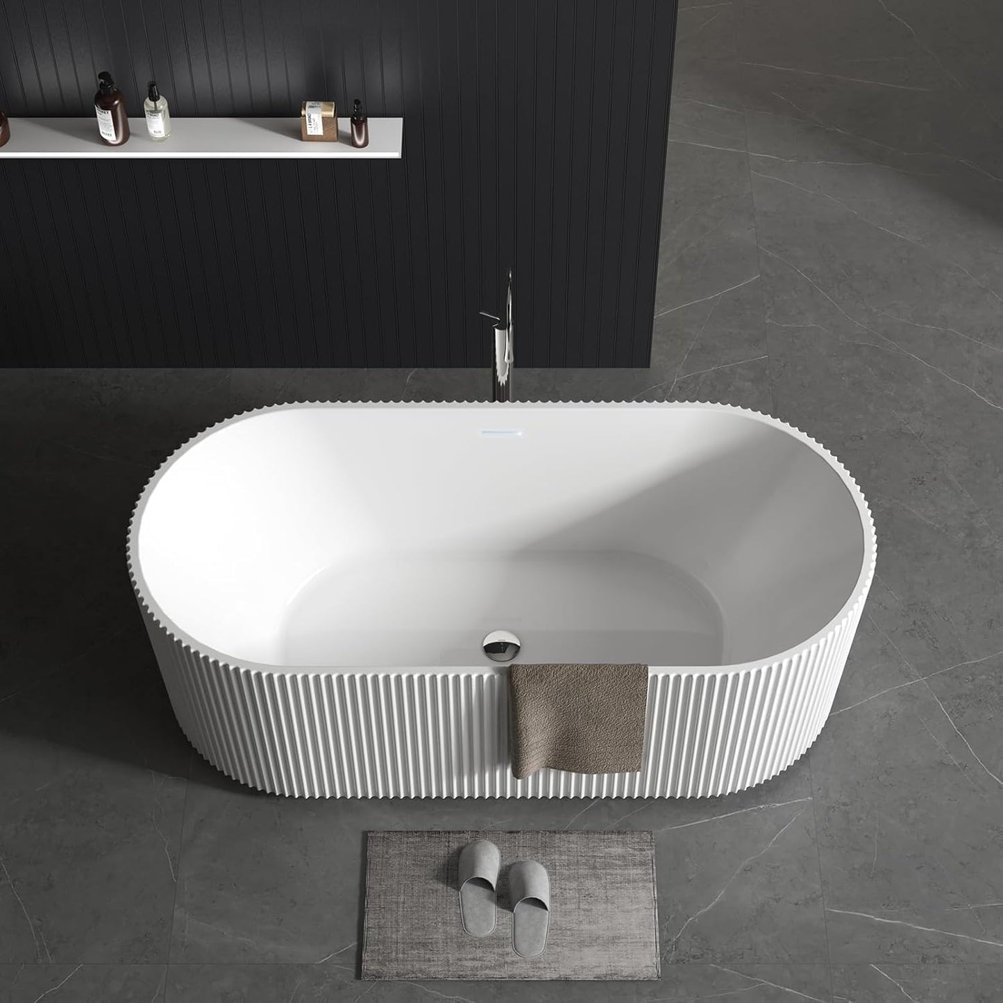 59'' Freestanding Bathtub, Deep Acrylic Soaking Tub with Non-Slip Base, cUPC Certified Modern Free Standing Tub, Chrome Drain, White Bath Tub for Bathroom Remodel and Spa-Like Comfort