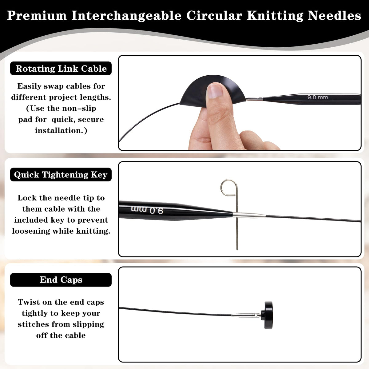 Peiouly 13 Pairs Interchangeable Circular Knitting Needles Set, 3.94 inch(10cm) Aluminum Knitting Needle Set, 3-10mm Interchangeable Knitting Needles, Cables, Accessories and Case