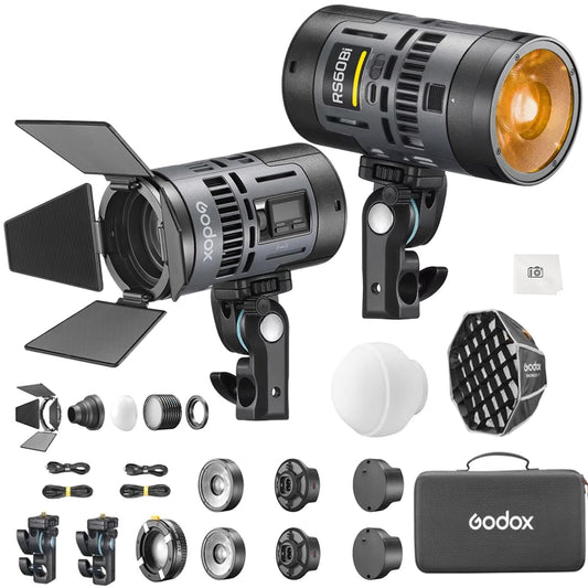 Godox RS60Bi LED Video Light Kit, 2pcs 60W Studio Lights for Photography Video Recording Live Streaming,Bi-Color Portable LED Continuous Lighting with Softbox,Detachable Battery,DMX/APP Control
