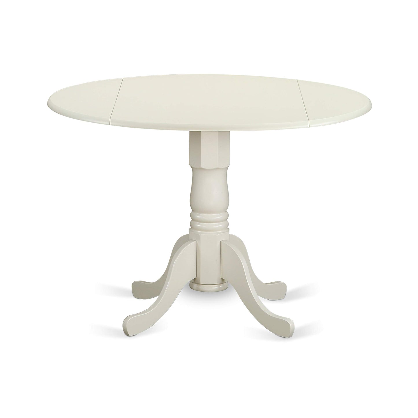 East West Furniture DLBO3-WHI-W 3 Piece Dining Room Table Set Contains a Round Kitchen Table with Dropleaf and 2 Dining Chairs, 42x42 Inch, Linen White