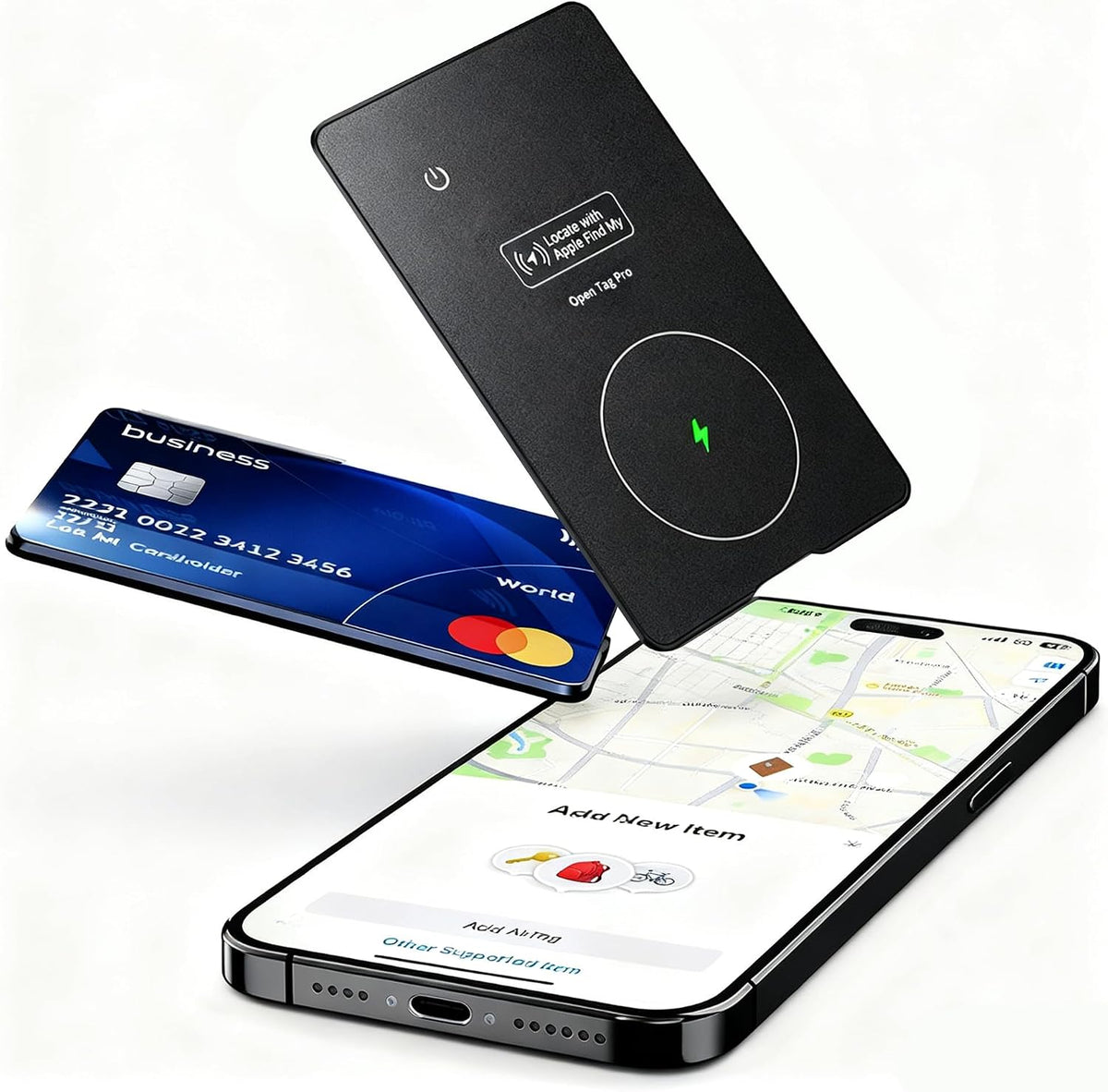 Fcuko 3.5mm Smart GPS Location Card Holder, Ultra-Thin Aluminum Alloy Card Case, Black & Silver, Anti-Lost ID Card