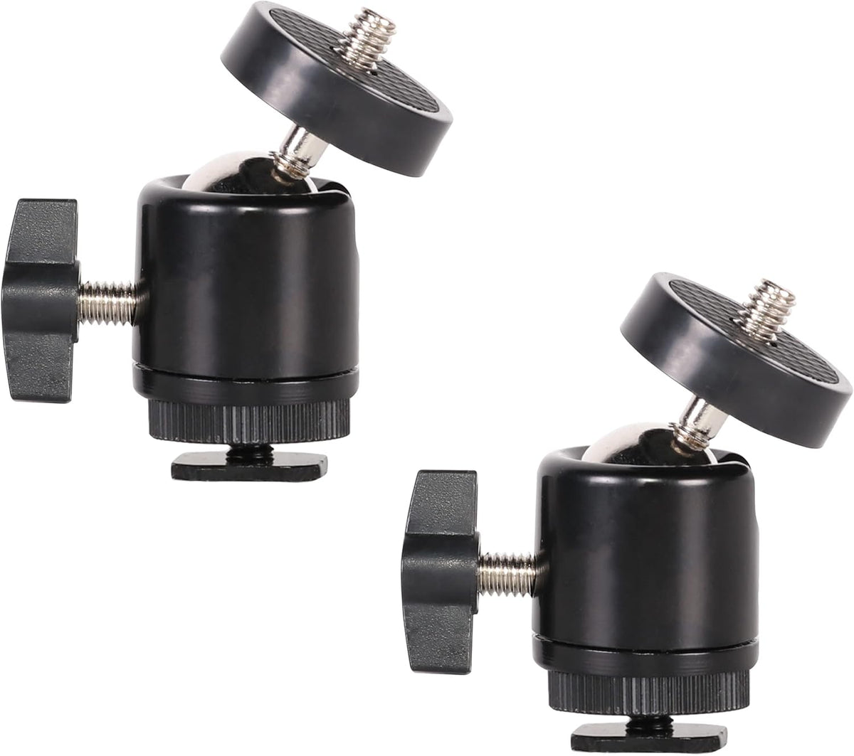 360 1/4 inch (2 Pack) Hot Shoe Mount Adapter Degree Swivel Mini Ball head with Screw for DSLR Camera, Monitor