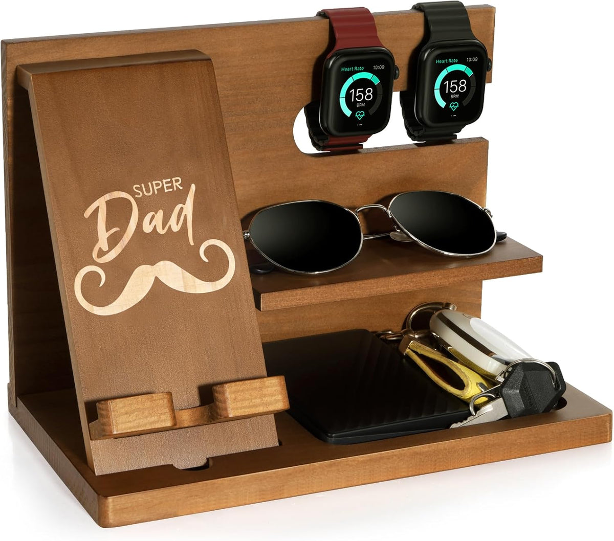 AliveByte Fathers Day for Dad, Dad Birthday Gifts, Wood Phone Docking Station, Nightstand Organizer, Gifts for Dad