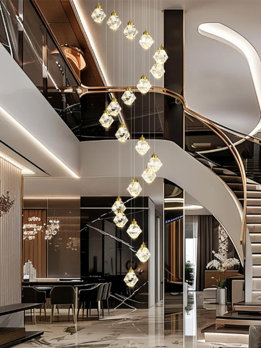 H142in Foyer Chandelier Big Chandeliers for High Ceiling Gold Pendant Light Fixture 26-Lights Crystal Chandelier Lighting Fixture for Living Room Staircase Villa