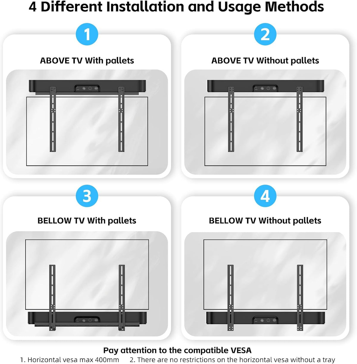CABTE 22 lbs, Soundbar Mount with Adjustable Height, Sound bar Mount up to Soundbar Mount Under TV or Above TV