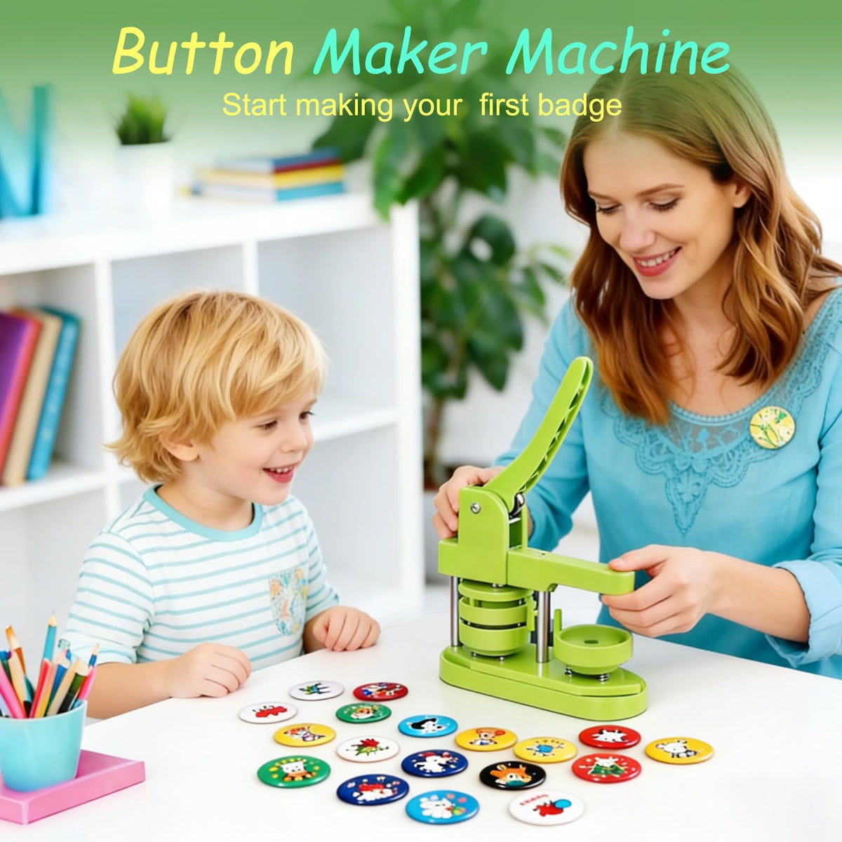 Yunziling 58mm(2.25IN) Button Maker Kit: Pin Maker Machine Kit with 100-Set DIY Supplies, Hand-Operated Button Maker for Custom Pins, Badges, Souvenirs – Perfect for Gifts, Teaching, Hobby Crafting