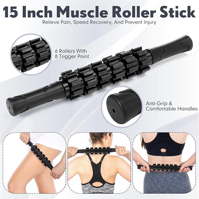 Skylety 8 In1 Foam Roller Set for Deep Muscle Massage, High Density Back Roller Muscle Massager Stick Massage Ball for Whole Body Physical Therapy Exercise Pilates Yoga Back Pain Recovery