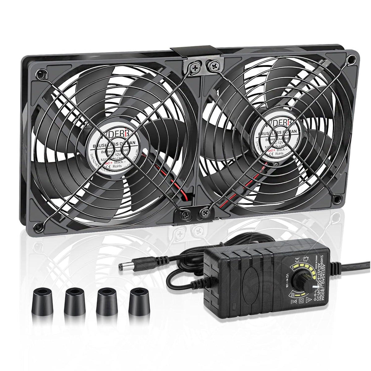 2 120mm 110V-240V Server Cooling x Big Airflow Computer Fan with AC Variable Speed Controller for Chassis PC Cabinets
