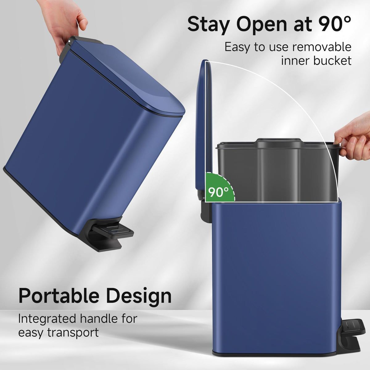 TIPGO Slim Bathroom Trash Can with Lid Soft Close, Step Pedal, 6 Liter / 1.6 Gallon Stainless Steel Trash Bin, Small Garbage Can for Bedroom, Office, Kitchen (Navy Blue)