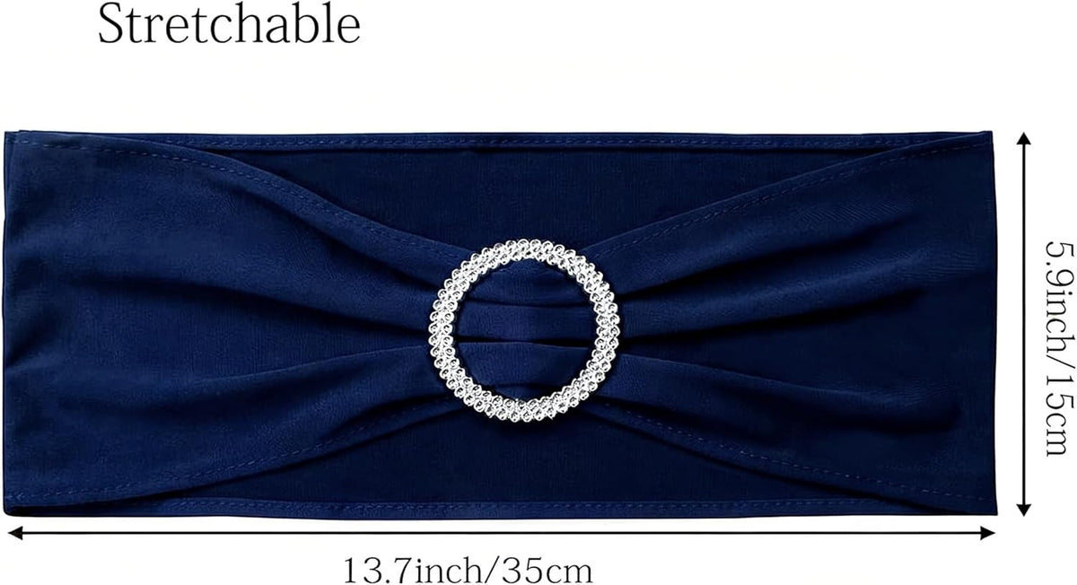 Skiennix Navy Blue Chair Sashes - 100 Pack Spandex Chair Bands with Buckles for Weddings & Events