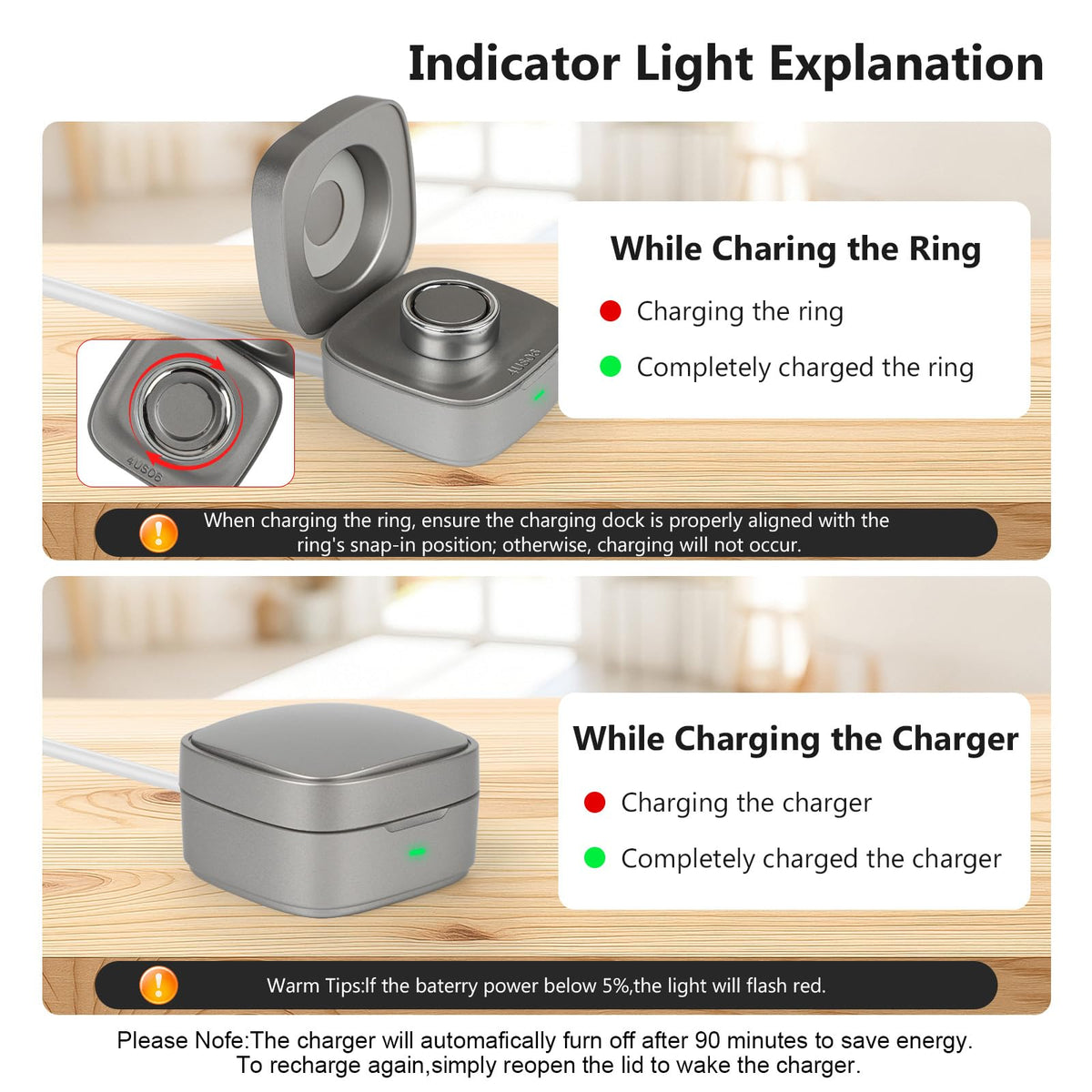 Wireless Charging Case Compatible with Oura Ring Gen 4 Charger Size 8, 600mAh Portable Travel Charging Box with USB-C Cable & Indicator Light, Essential for Smart Oura Ring 4 Users,Grey