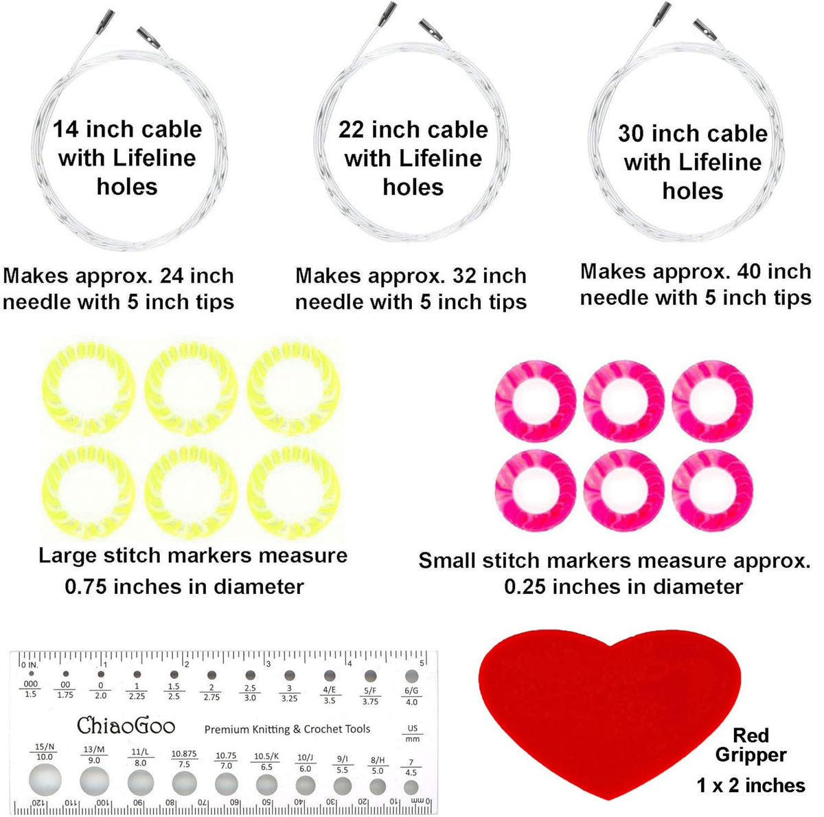 ChiaoGoo Spin Bamboo 5-Inch Small 2500-S Interchangeable Circular Knitting Needle Set, Sizes US 2, 3, 4, 5, 6, 7, 8 with 3 Cords, Connectors, Stitch Markers with Project Bag