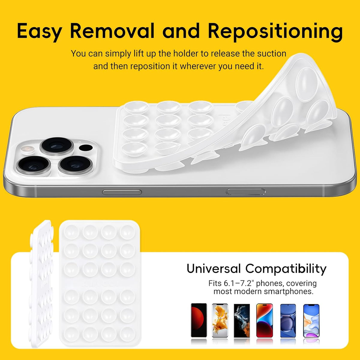 AZXYI 2.36"x3.66" Double-Sided Silicone Suction Phone Case Mount, Durable, Hands-Free Non Slip Accessories, Enhanced