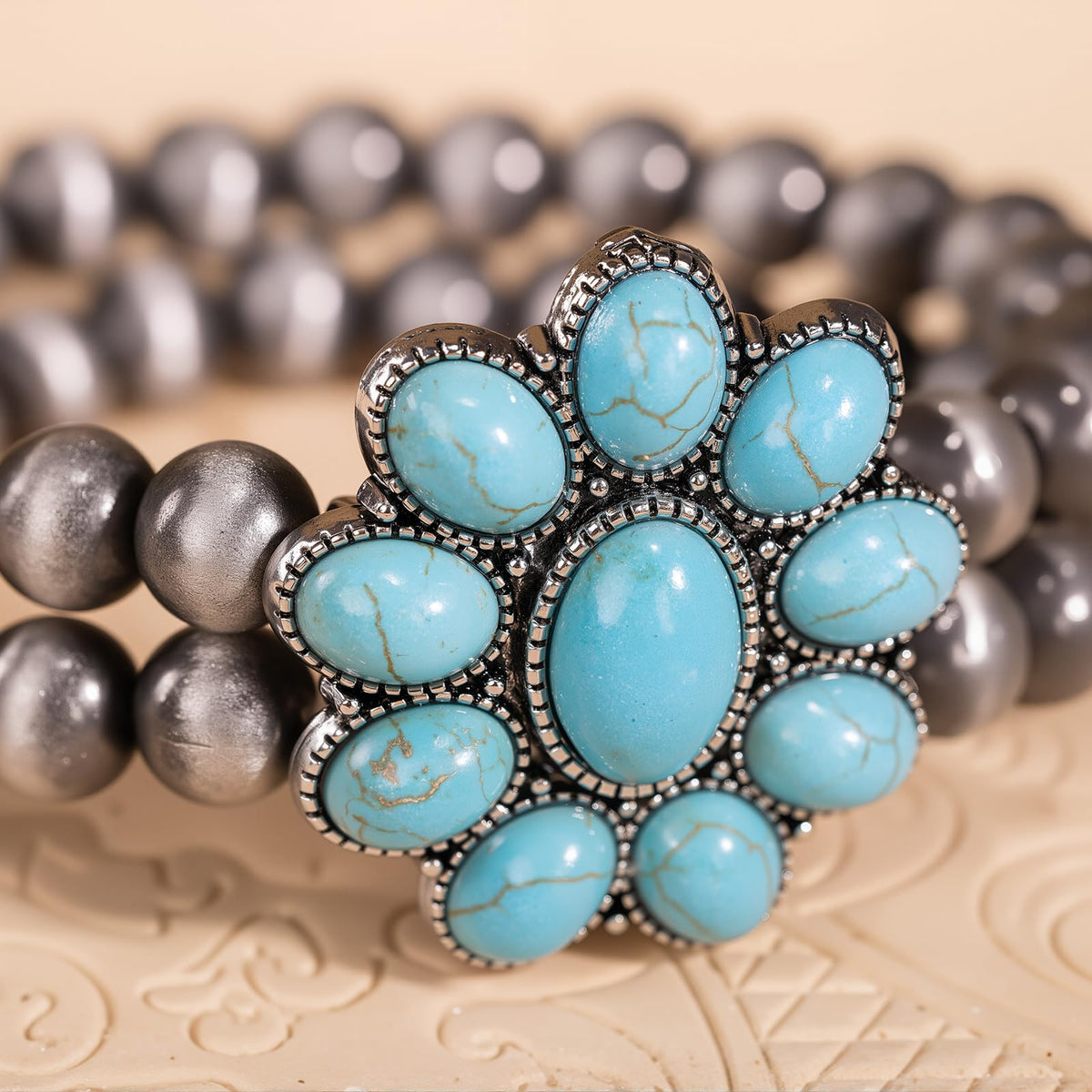 Montana West Rustic Couture's Jewelry Western Navajo Beaded Turquoise Cuff Bangle Bracelets Bohemian Vintage Elastic Bracelet for Women Cowgirl RCW-WH05TQ