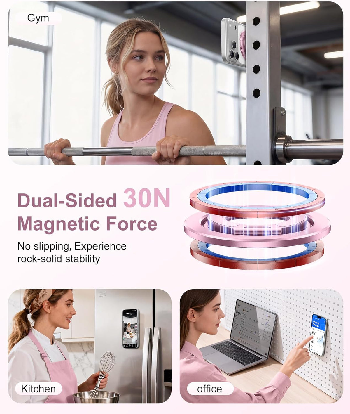 CAPRARO 360 17/16/15/14/16 Magnetic Phone Ring Holder for MagSafe, Dual-Side Magnetics, Rotation Gym Phone Stand Grip
