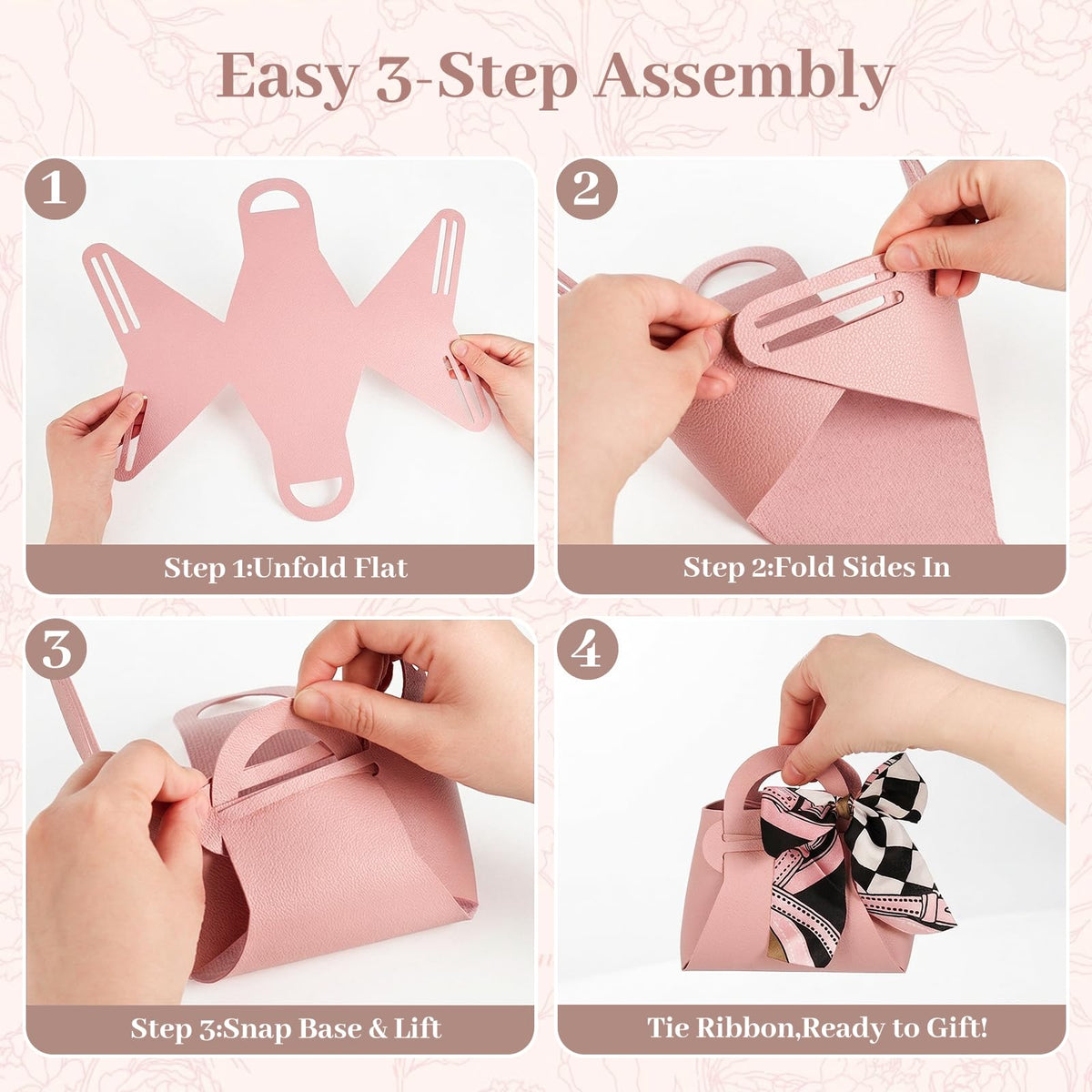 VGOODALL Small Gift Boxes with Bow Handle, Party Favor Boxes, 10 Pack, Pink, PU Leather for Wedding, Baby Shower, Birthday