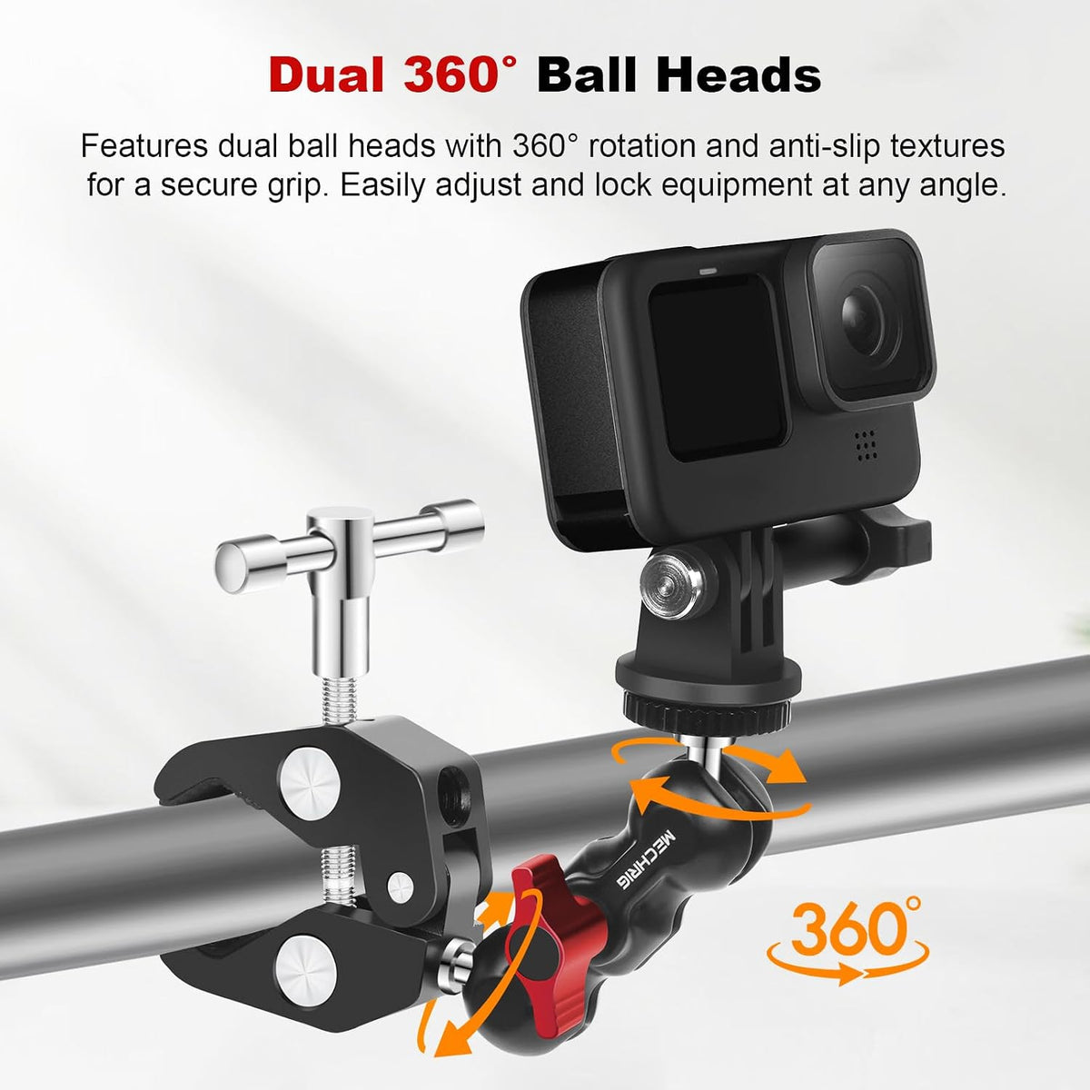 Mechrig (SY001) Camera Clamp Mount with Dual Ballhead Magic Arm, Aluminum Camera Mount Super Clamp Kit for DSLR Action
