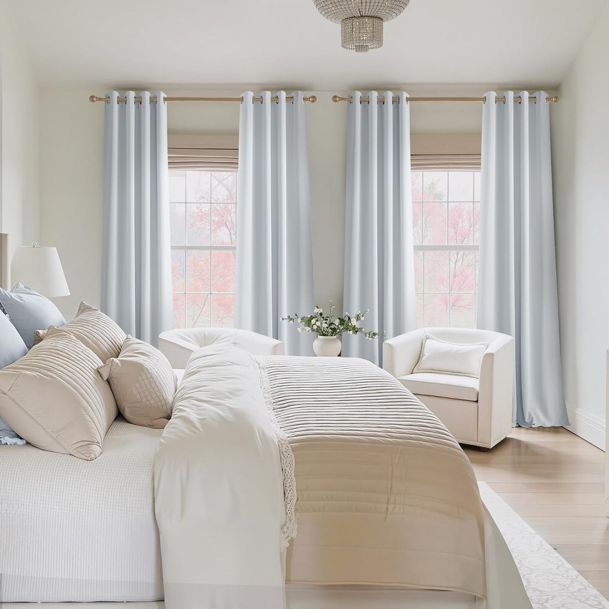 NICETOWN Room Darkening Curtains - Greyish White Drapery Panels, 52" x 63" for Ultimate Light Control