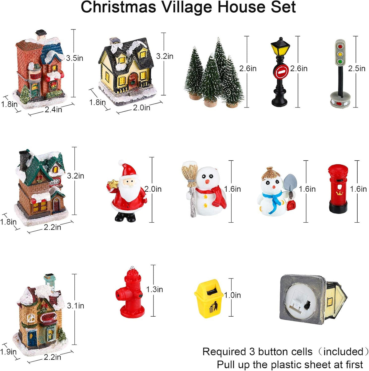 Skiennix 16-Piece Christmas Village Houses Set - LED Light-Up Figurines & Mini Accessories for Festive Decor