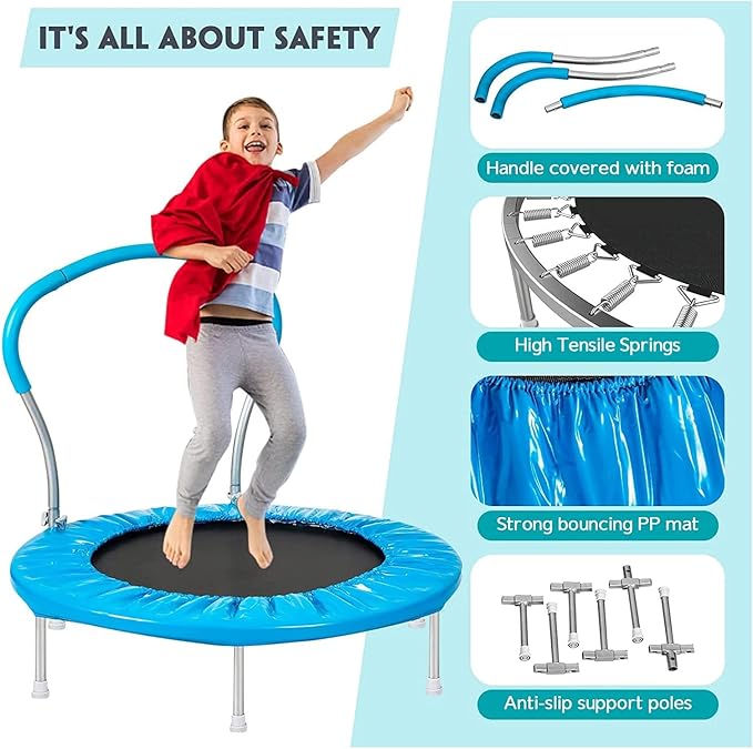 36-Inch Kids Trampoline with Handle - Indoor Mini Tranpoline for Toddlers, Small Fitness Rebounder for Indoor and Outdoor Use