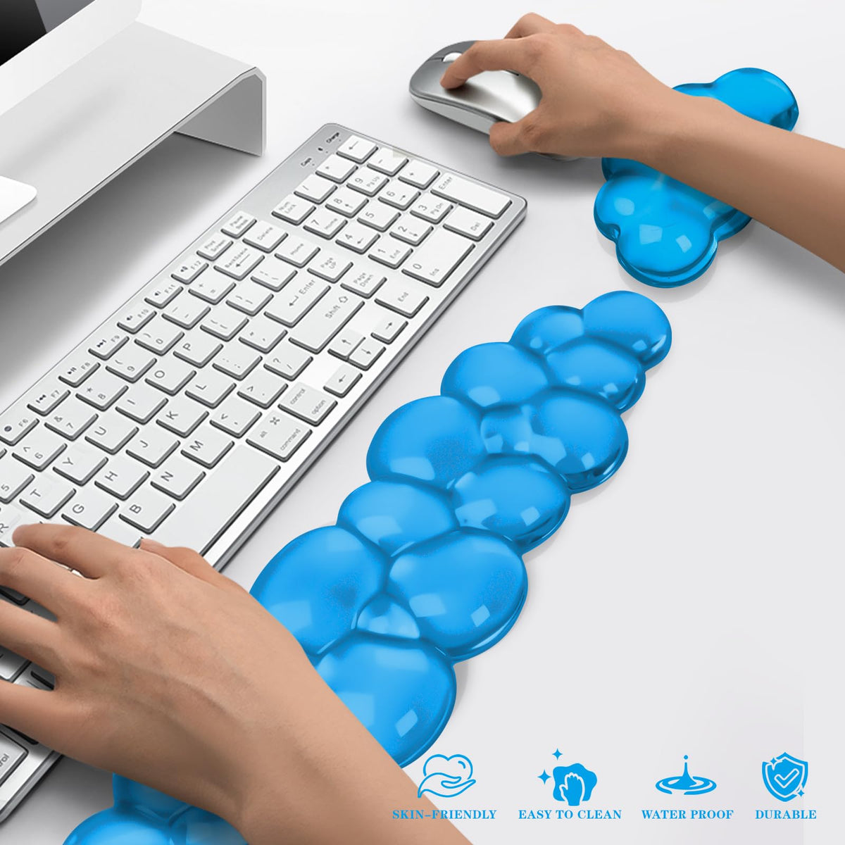 Gel Cloud Keyboard and Mouse Wrist Rest, Cute Wrist Support and Arm Support Keyboard Rest for Keyboard and Mouse Typing Pain Relief，Suitable for Office/Computer/Laptop/Gaming (Blue)