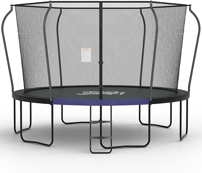 123JUMP by Skywalker Trampolines 10FT 12FT 14FT Outdoor Trampoline with Enclosure and Ladder, Round Recreational Trampoline for Kids with ASTM Approval, Spring Pad Cover, Heavy Duty Jump Mat
