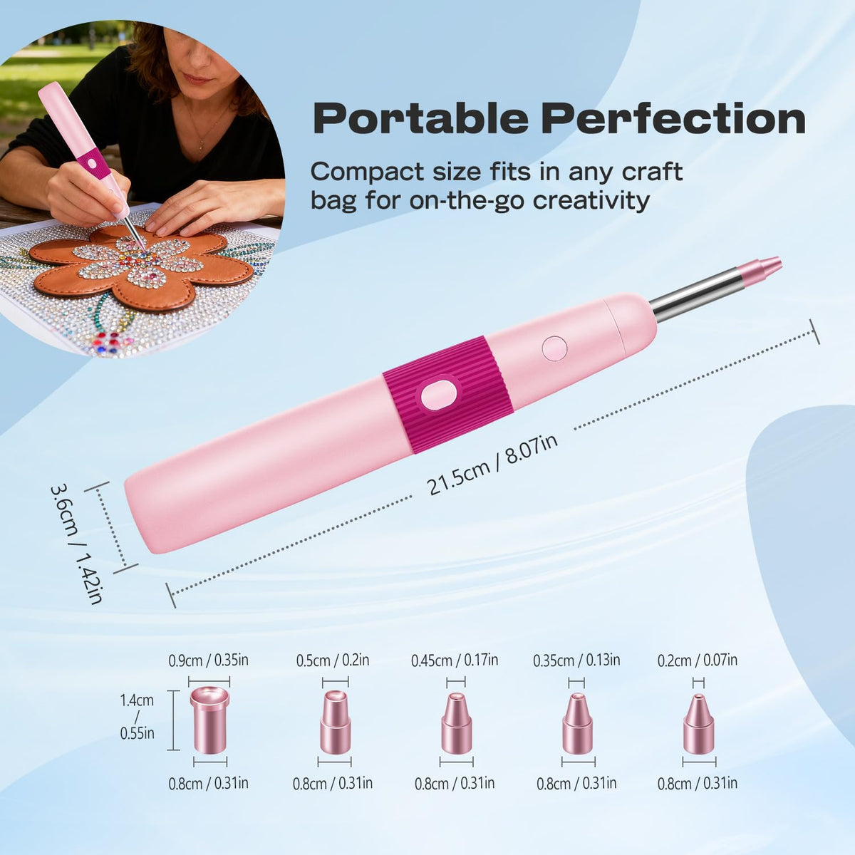 DIY Hotfix Applicator, 5 in 1 Hot Fixed Wand Bedazzler Kit, Rhinestones Setter Wand Tool with 5 Different Tip Sizes, DIY Bedazzler Kit with Rhinestones with Support Stand (Pink)