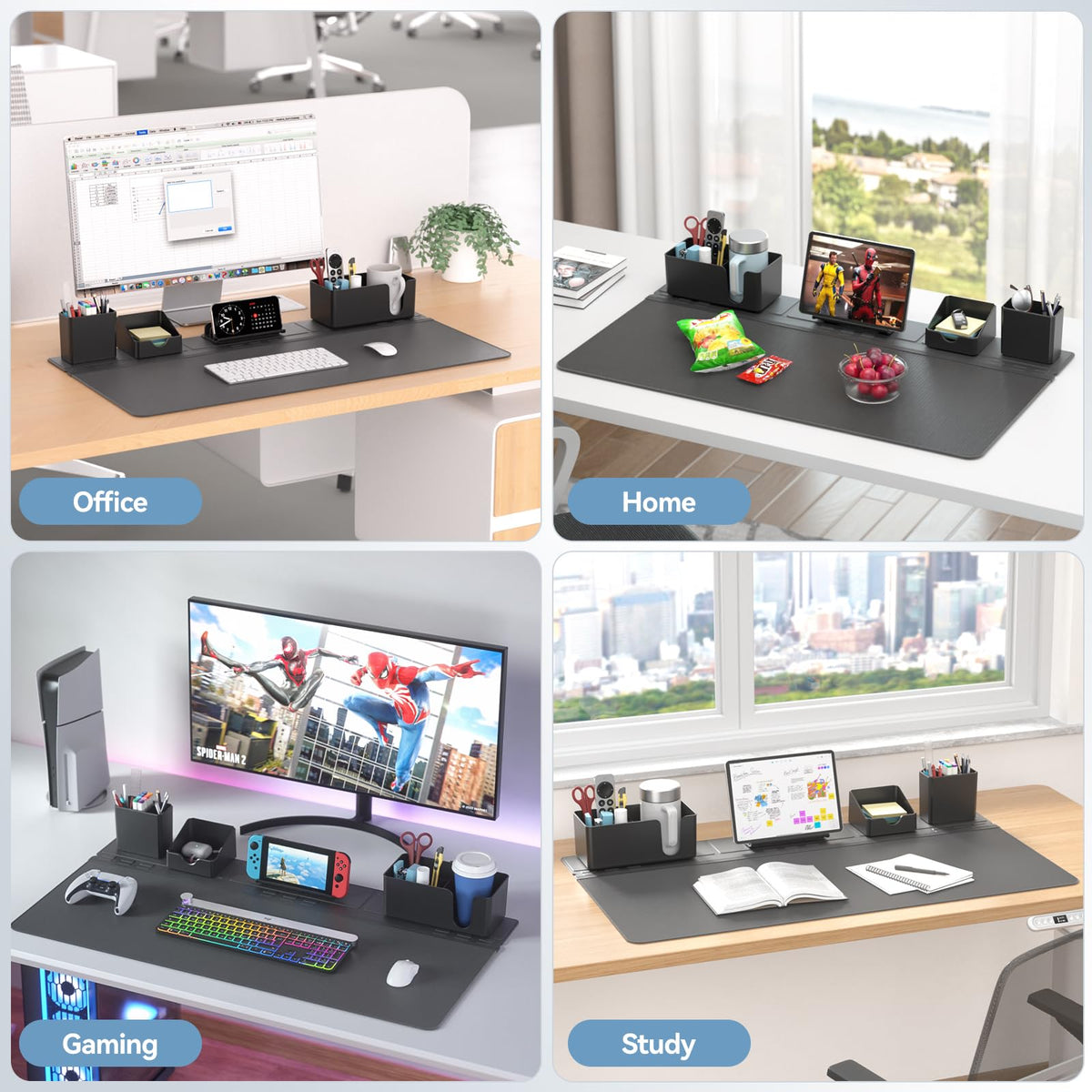 KDD Desk Pad and Magnetic Organizer Set - 5 in 1 Large Mouse Mat with Phone Stand, Cup Holder, Pen Holder, Storage Box & Card Case, Multifunction DIY Desktop Storage Accessories for Office and Home