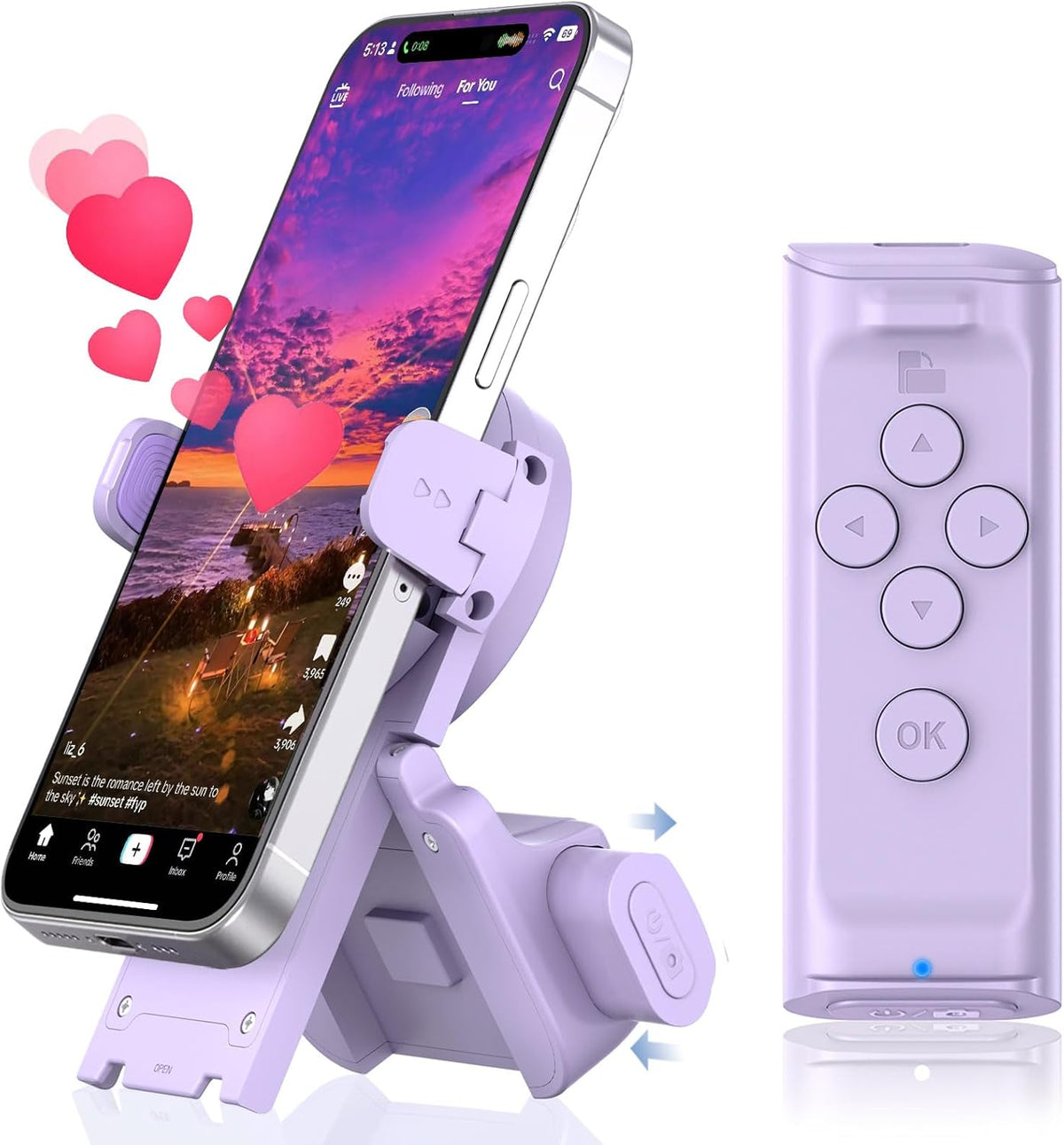 MILOUZ Remote Control Scrolling for Tiktok with Phone Stand,Page Turner for Kindle App E-Book,Bluetooth Camera Shutter