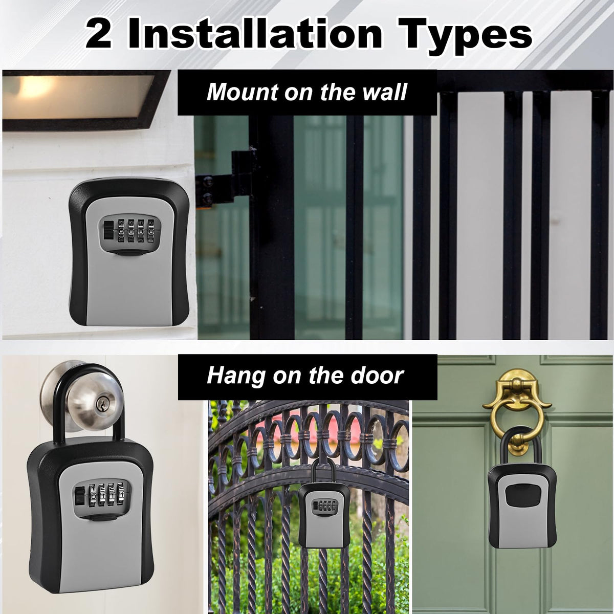 Locilot L Large Key Lock Box, 4.5”x3.7”x1.5” Waterproof Kirsite Combination Lockbox for Keys Outdoor, Portable Key Lock Box Wall Mount with Code (L Size, Gray)