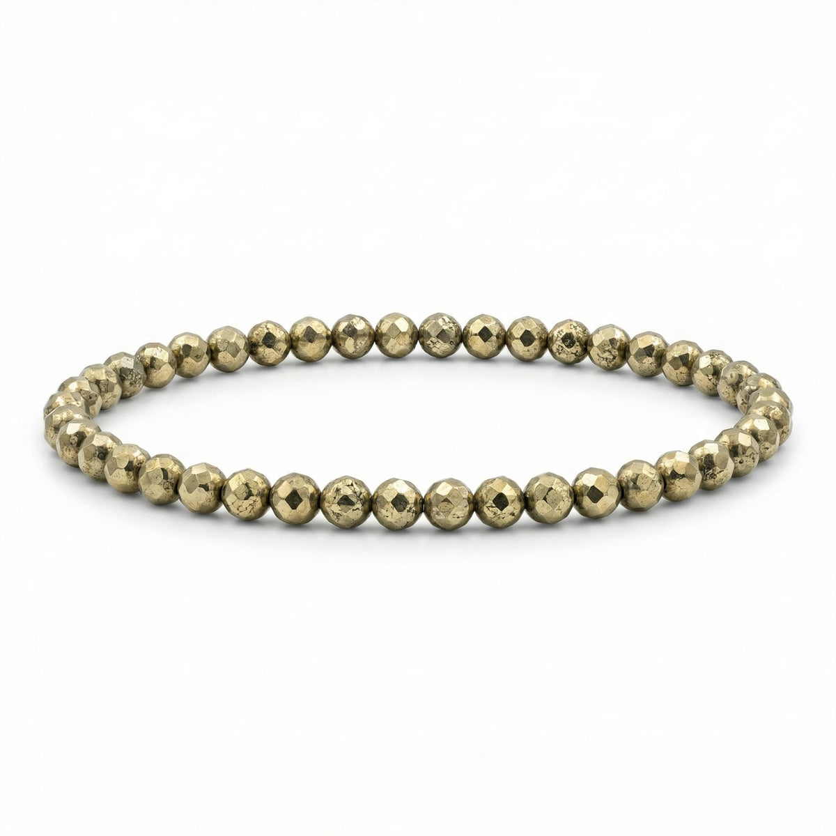 Angelstones Natural Pyrite Gemstone Small Beaded Stretch Bracelet, 4mm Faceted Round Beads, Crystal Healing Bracelet for Women