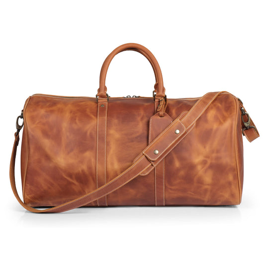 Londo Genuine Top Grain Leather Duffle Bag - Vintage Retro Travel Bag Overnight Weekender Bag Carry on Luggage Bag with Adjustable Shoulder Strap & Interior Pocket - Stylish Gym Bag for Men & Women