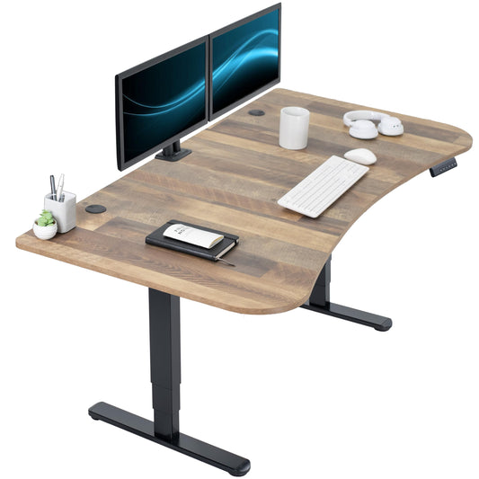 VIVO Electric 63 x 32 in Dual Motor Standing Desk, Memory Height Adjustment, 2B Series, Reclaimed Wood Top Black Frame, DESK-KIT-2B1P